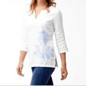 Tommy Bahama Two Palms Linen Embroidered Tunic Top Sz XL 277F